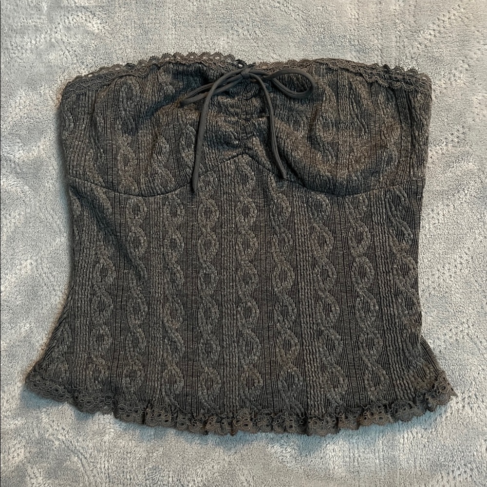 NEW Gray Lace Trim Crop Top